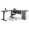 Connexion L-Desk Including Electric Adjustable Table, Slate And Sandstone