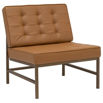 Ashlar Modern Metal Frame and Blended Leather Square Accent Chair