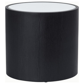 Dann Foley Oval Side Table Black Veneer, Inset Mirrored Table Top 12"