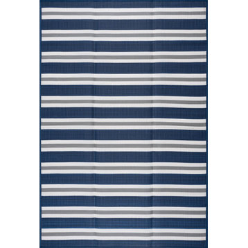 Seattle Contemporary Stripes Area Rug, Navy & Gray, 8'11'' X 11'10''