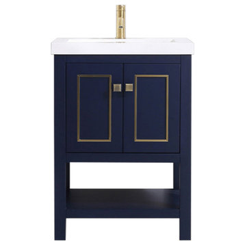 Harry 24" Single Bathroom Vanity Set, Blue With Brass Trim