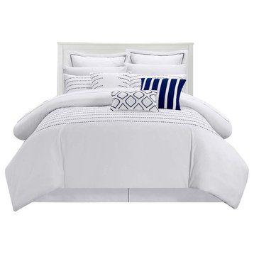 Cranston Brenton Striped 13-Piece Comforter Bed In A Bag Queen White/Navy
