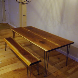 Walnut Live Edge Slab Dining Table and Bench - Dining Tables