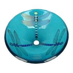 Mark Ditzler - Glass Bathroom Sink | Aqua Blue Dragonfly - Bathroom Sinks