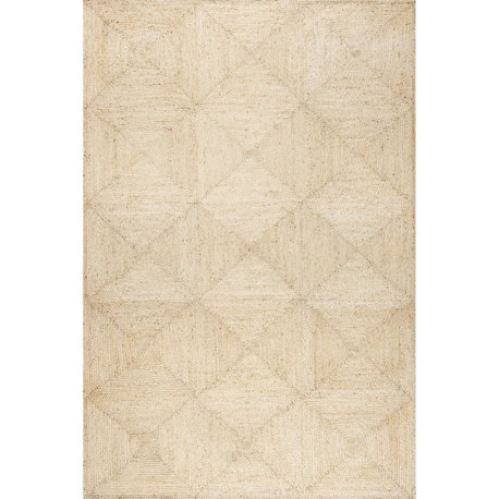 Juniper Tiled Jute Area Rug, Ivory 6'x9'