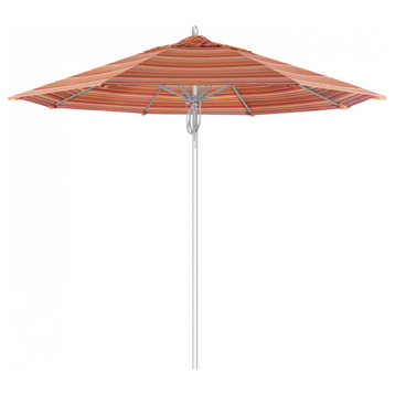 9' Patio Umbrella Silver Pole Fiberglass Rib Pulley Lift Sunbrella, Dolce Mango