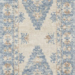 Momeni - Anatolia ANA-1 Machine Made Blue Runner 2'3"x7'6" - The pastel color palette of the Anatolia Collection presents the softer side of tribal style. Subdued shades of pink, baby blue and brown fill the field and ornamental rug borders with classical medallions and vine and dot motifs. Crafted in an innovative combination of natural wool and nylon threads, modern machining mimics ancestral weaving techniques to create a series of chic floor coverings that are superior in beauty and performance.