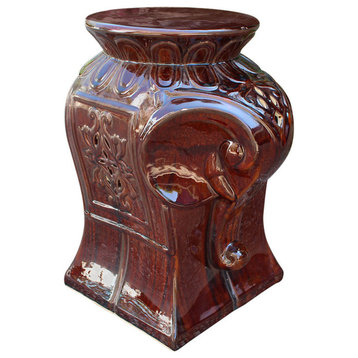 Contemporary Elephant Ceramic Garden Stool, Brown
