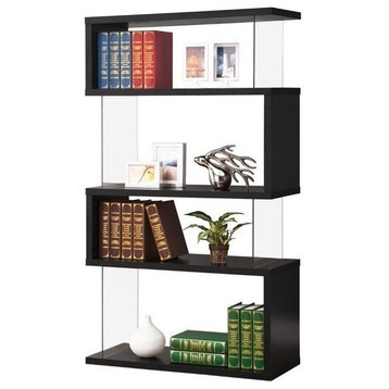 Bowery Hill 4-Shelf Asymmetrical Snaking Contemporary Wood Bookcase in Black