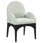 Meridian Furniture - Waldorf Chenille Upholstered Dining Chair, Black, Chenille, Natural Finish, Mint, Arm Chair, Chenille Fabric, Black Finish - The Waldorf Chenille Fabric Dining Arm Chair exudes elegance and comfort. Crafted with solid ash wood, this dining chair boasts a sturdy and durable construction. The black finished legs provide a sleek and welcoming touch to the overall design. The plush mint chenille fabric on the seat and backrest of the chair offers a soft and cozy seating experience, making it an ideal choice for long dinner conversations with family and friends.