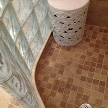 Glass block shower with ready for tile base in Columbus Ohio
