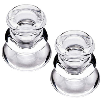 Clear Glass Candlestick Holders, Set of 2