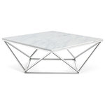 Meridian Furniture - Skyler Chrome Coffee table - Keep the modern vibe going with this Skyler stainless steel coffee table from Meridian Furniture. This coffee table features architectural bases with a sculptural design that's chic and contemporary. The tops of each table feature solid stone tops for durability and remarkable style.