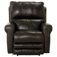 Montague Dual Power Headrest and Lumbar Support Recliner Chair in Genuine  Brown Leather