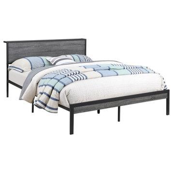 Pemberly Row Metal Frame Queen Platform Bed in Gray and Black