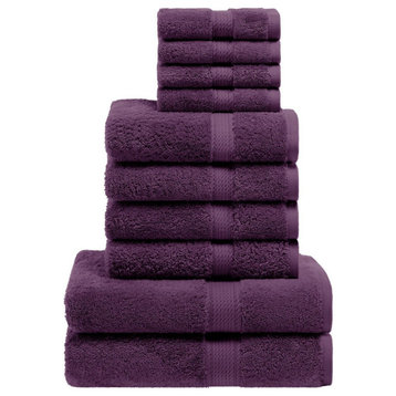 10 Piece Egyptian Cotton Soft Hand Bath Towels, Plum