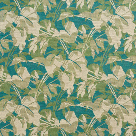 Aqua Green Performance Leaves Botanical woven Upholstery Fabric by the Yard