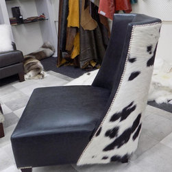 Cowhide Armchair with black and white cowhide panel - Armchairs And Accent Chairs