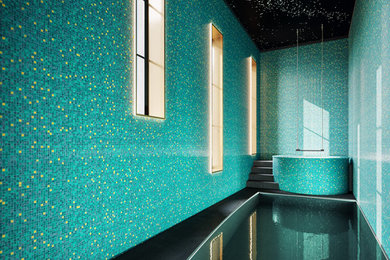 Idée de décoration pour un grand couloir de nage design rectangle avec un bain bouillonnant.