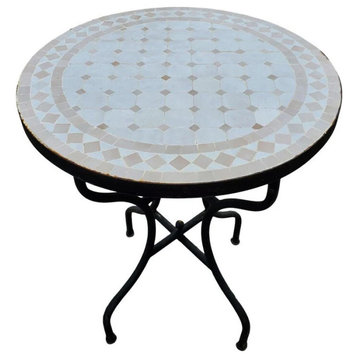 24" White And Beige Moroccan Mosaic Table, Choice of Base Height