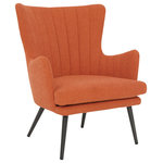 OSP Home Furnishings - Jenson Accent Chair With Orange Fabric and Gray Legs - Make a sophisticated, Mid-Century Modern, statement with our Jenson Accent Chair. Elegant vertical channel tufting, contoured high back, open-angled arms and a tall tapered leg design, offer a refined, tailored stance. A perfect pairing for a casual family room vibe yet urban enough for a more industrial loft appeal. Create your own contemporary style with our trending colors in easy care 100% Polyester fabric. Quick and easy delivery, and simple, bolt on leg assembly offers instant gratification.