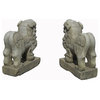 Chinese Antique Hand Carving Marble Fen Shui Foo Dogs, 2-Piece Set