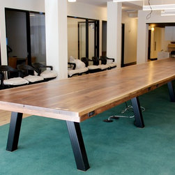 Walnut Work Table with Built-in USB/Power Outlets - Desks And Hutches
