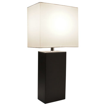 Elegant Designs Modern Leather Table Lamp With Usb and White Shade, Black