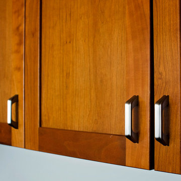 Transitional Kitchen with Cherry Shaker Cabinets and Pewter Cabinet Hardware