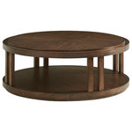 Lexington - Stinson Round Cocktail Table - The Stinson cocktail table features clean architectural lines for a fresh transitional look. The cocktail table has a four-way veneer pattern match on the top, and a lower shelf.