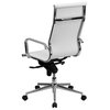 White Ribbed Leather Executive Swivel Office Chair, Knee-Tilt Control, Arms