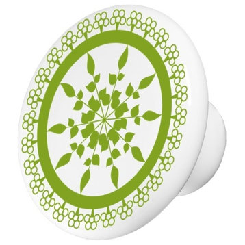 Green Floral Leaf Pattern With Border Ceramic Cabinet Drawer Knob