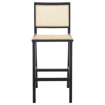 Safavieh Couture Hattie French Cane Barstool, Black/Natural