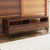 Solid Wood Dark Brown Wood Black Iron Console Table, Mid Century Media Cabinet