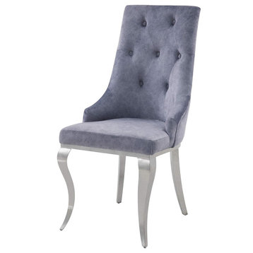 Elegant Dining Chair, Cabriole Legs With Padded Seat & Button Tufted Back, Gray