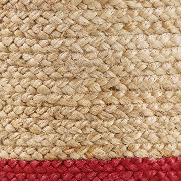 Two-Tone Natural Jute Woven Decorative Basket with Handles, Cranberry Red, 19"