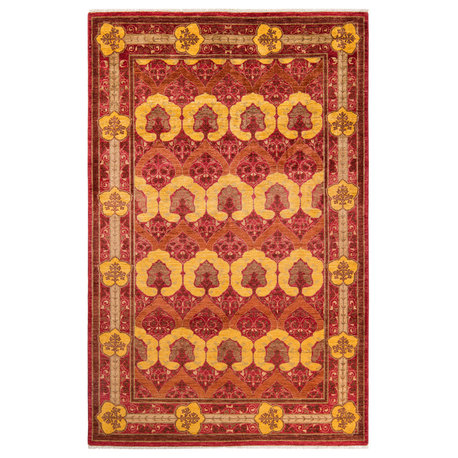 Arts and Crafts, One-of-a-Kind Hand-Knotted Area Rug Red, 5'10"x8'10"