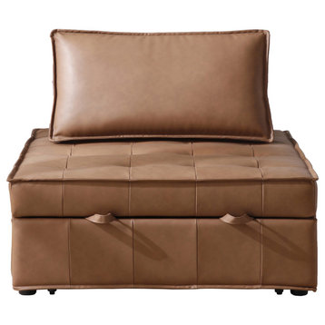 Versatile Pull-Out Sofa Bed, Soft Ottoman Sleeper Sofas, Brown, Pu