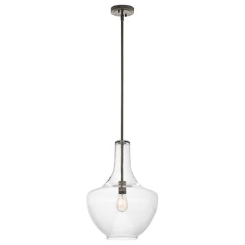 Everly 13.75" Clear Glass Pendant in Olde Bronze