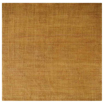 Rugsotic Carpets Hand Knotted Loom Wool Square Area Rug Solid Gold, [Square] 10'x10'