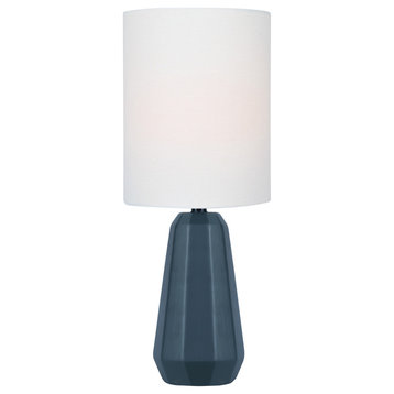 Charna Mini Talbe Lamp in Jet Black Ceramic with White Linen Shade A 60W
