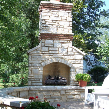 Lake St Louis, Missouri Outdoor Stone Masonry (Gas) fireplace with Brick Banding