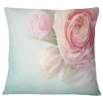 Pink Flowers Against Blue Background Floral Throw Pillow, 18"x18"