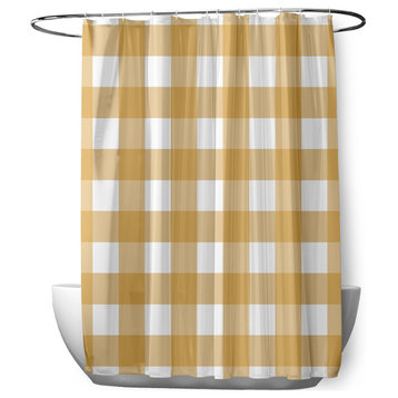 70"Wx73"L Gingham Plaid Shower Curtain, Golden Mustard