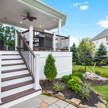 Warren, NJ - Bluestone patio & walkway with fire pit and water feature
