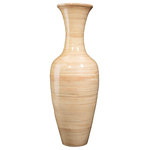 Villacera - Villacera Handcrafted 28" Tall Natural Bamboo Vase Sustainable Bamboo - Accent any space with Villacera's whimsically modern Handcrafted 28 Tall Natural Classic Bamboo Floor Vase, perfect as a stand-alone piece or filled with your favorite fillers, silk plants or artificial flowers. Standing 28-Inches tall, its tulip style profile is interrupted by the soft texture of the natural spun bamboo, creating a charming and exotic statement in any living space.  Each Villacera Handmade Bamboo Vase is uniquely hand spun out of sustainable, lightweight bamboo, leaving minimal differences of each piece.  Bamboo is relatively lightweight, yet dense and therefore very durable, requiring little to no maintenance, providing your home and dining room with decor for years to come.
