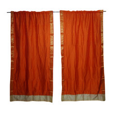 Mogul Interior - 2 Orange Sheer Sari Panel Rod Pocket Curtain Drape Decor 84x44 - Curtains