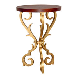 Vine Side Table with Wood Parquetry Top - Side Tables And End Tables
