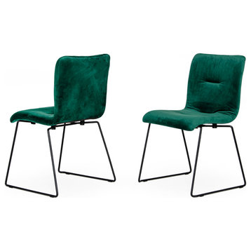Modrest Yannis Modern Green Fabric Dining Chair, Set of 2