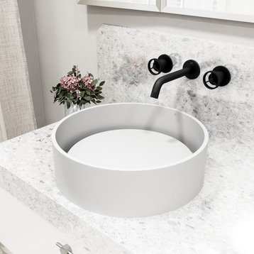 VIGO Anvil Matte Stone Vessel Bathroom Sink With Bathroom Faucet, Matte Black